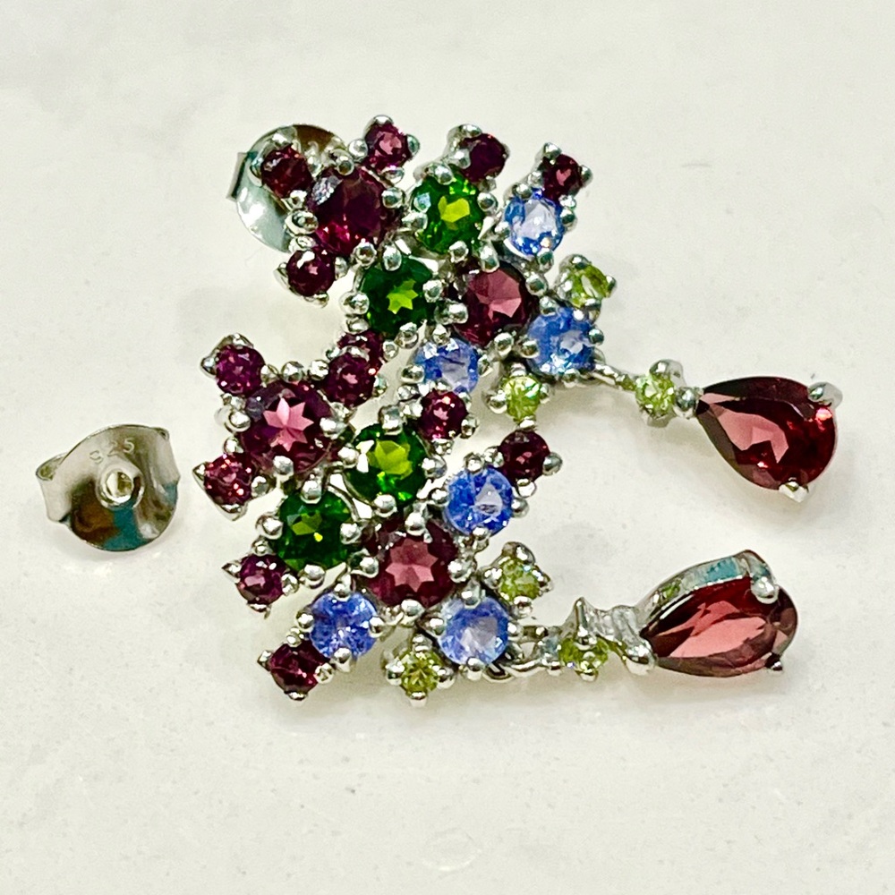 Garnet Aquamarine Peridot  
Chrome diopside 14KGP Earrings - Picture 3 of 5